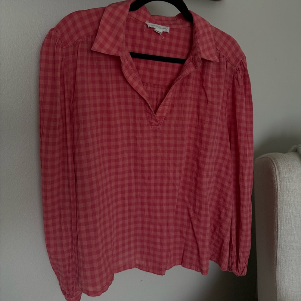 Elegant Pink Gingham Women's Blouse